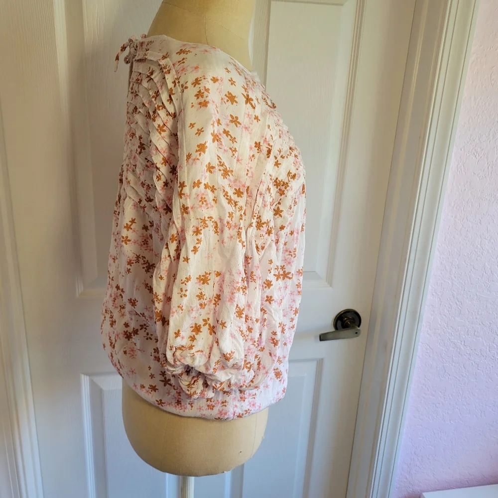 Free people dessa‎ tie back bodysuit floral top size m puff sleeves boho Spring
